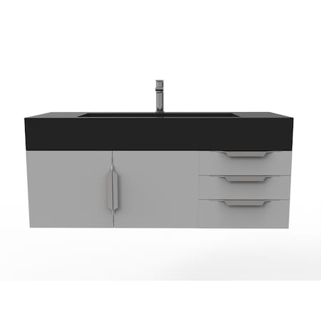Castello Usa Nile 48" Wall Mounted Gray Vanity With Black Top And Brushed Nickel Handles CB-MC-48G-BN-2053-BL